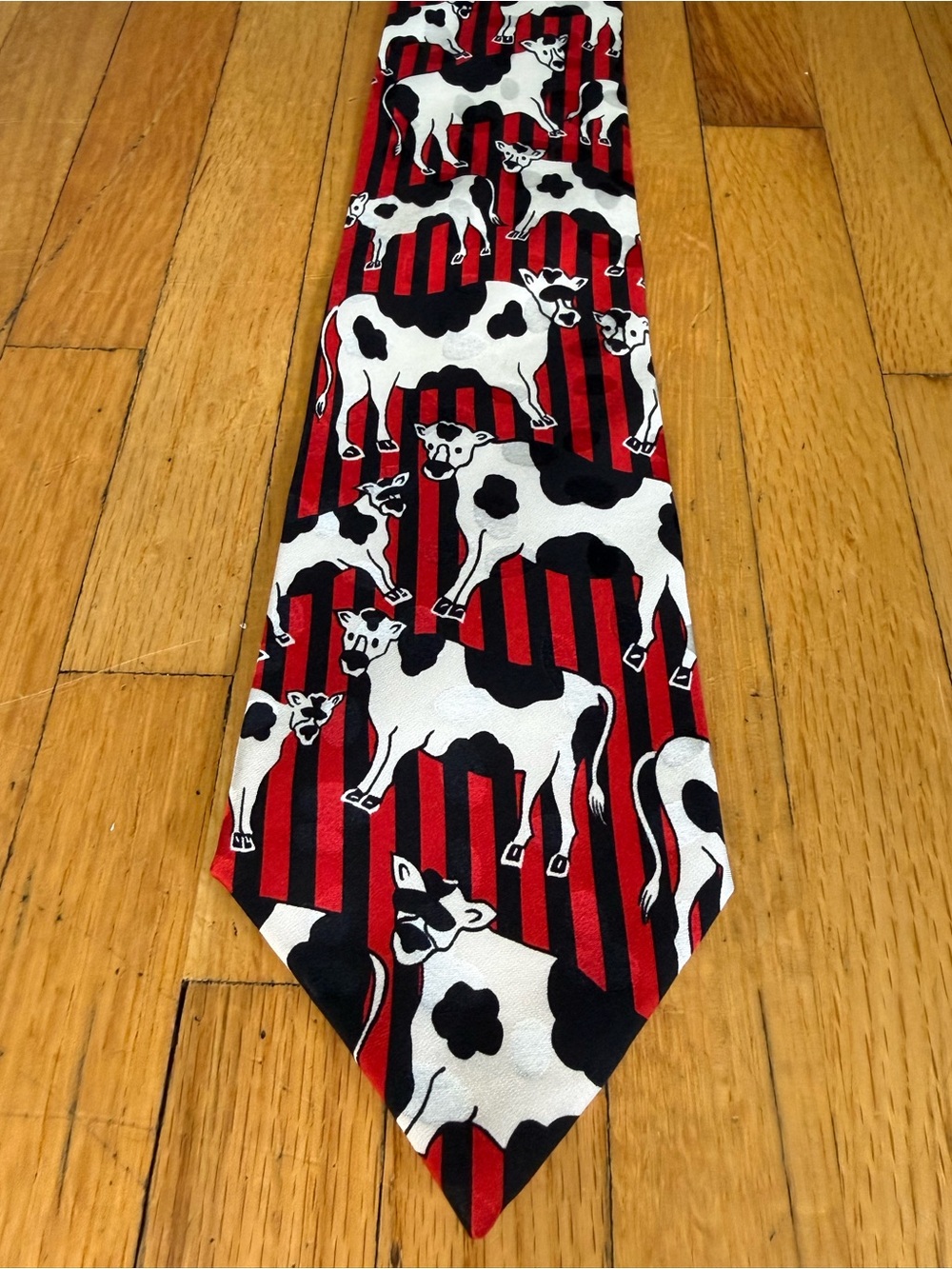 Addiction Cow Print Silk Tie Red Black Novelty Farm Animal Necktie